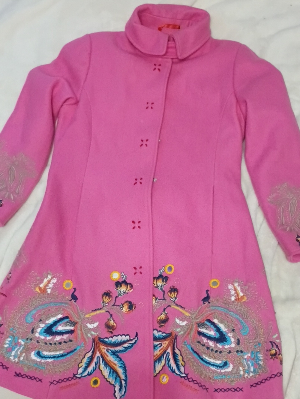 Oilily Pink Embroidered Girls' Pea Coat
